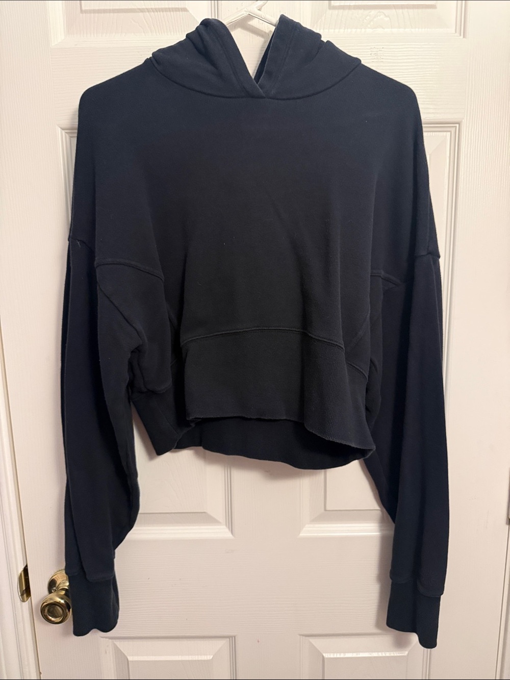 aerie Black Cropped Hoodie with Drop Shoulder